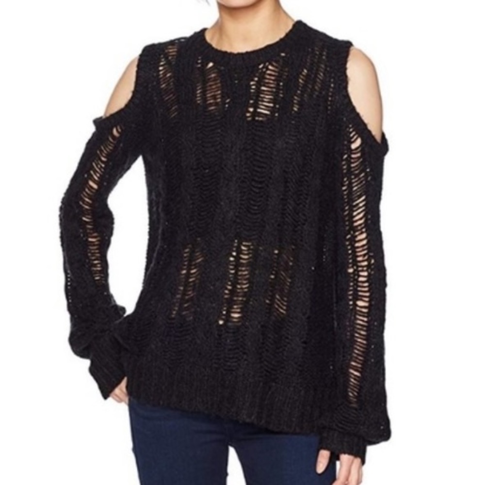 Pam & Gela M Cold Shoulder Open Knit Sweater NWT